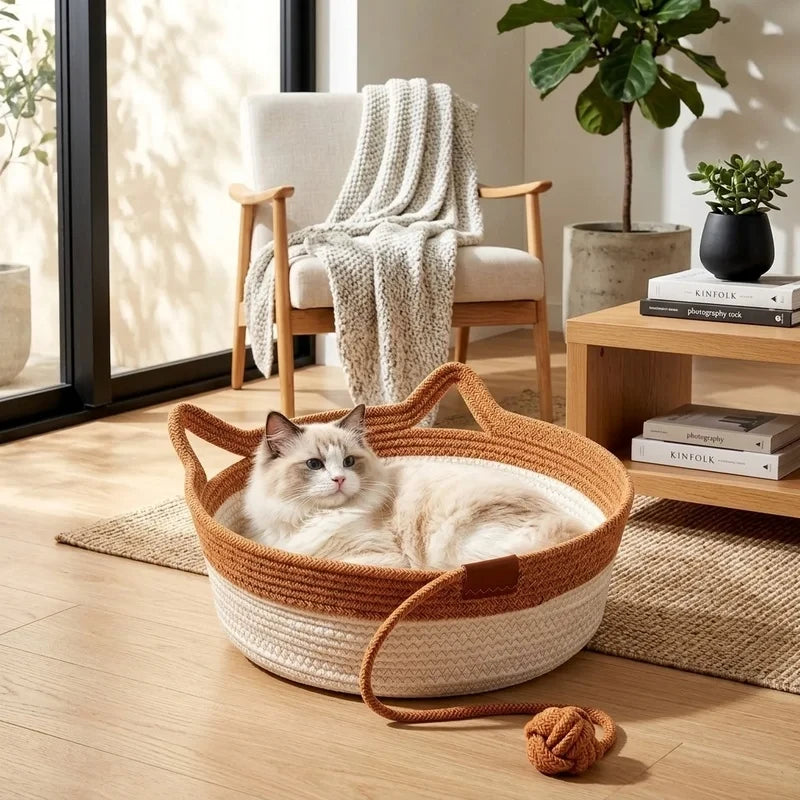 Handwoven Cotton Rope Cat Bed